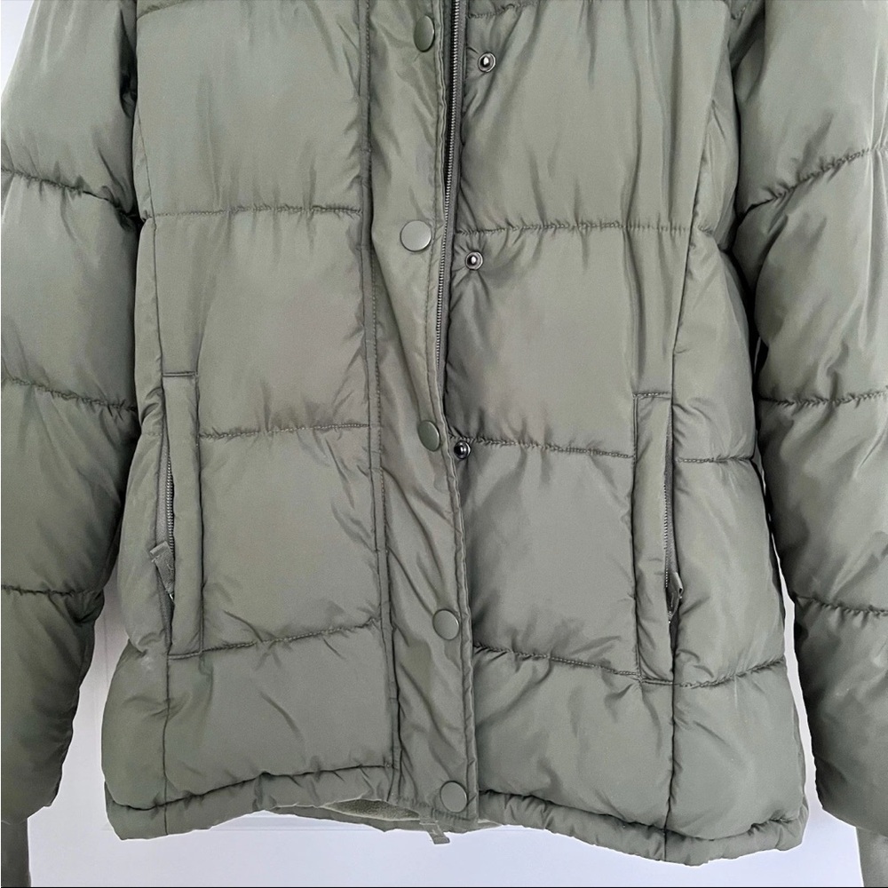 Olive Green Hooded Puffer Jacket - Picture 6 of 13